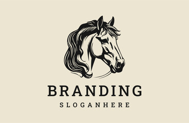 Head horse logo template vector design