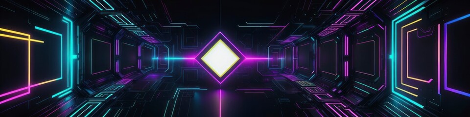 Obraz premium Futuristic technology banner, background, neon lines, glow, cyberpunk style, template for design, space for logo 