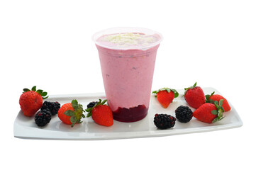 Panoramic still life of colorful frozen fruit granita drinks flowing in plastic takeaway cups with ice cream straws