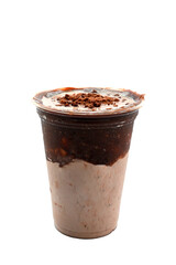Panoramic still life of colorful frozen fruit granita drinks flowing in plastic takeaway cups with ice cream straws