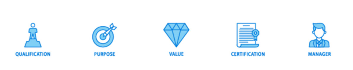 Fototapeta premium Asset manager banner web icon illustration concept with icon of qualification, purpose, value, certification and manager icon live stroke and easy to edit 