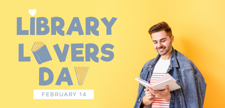 Handsome young man with book on color background - Powered by Adobe