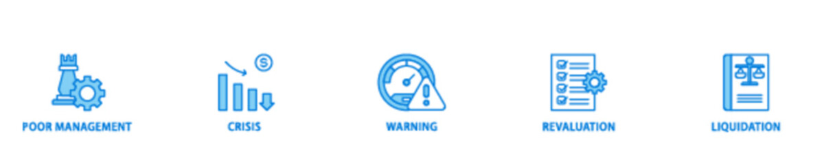 Business failure banner web icon illustration concept with icon of poor management, crisis, warning, revaluation and liquidation icon live stroke and easy to edit 