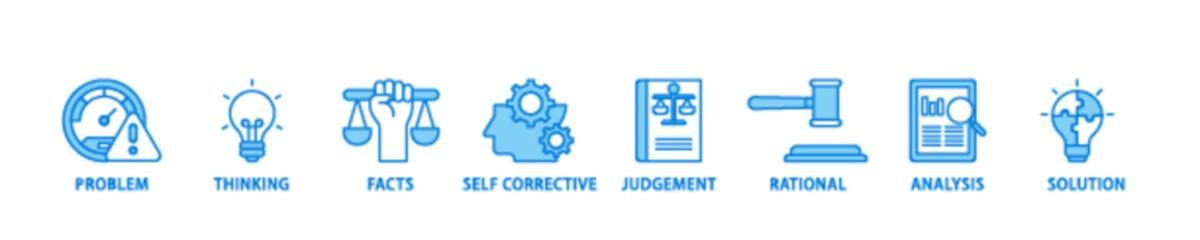 Critical thinking icon set flow process illustrationwhich consists of solution, analysis, self corrective, rational, judgement, facts, thinking, problem icon live stroke and easy to edit  - obrazy, fototapety, plakaty