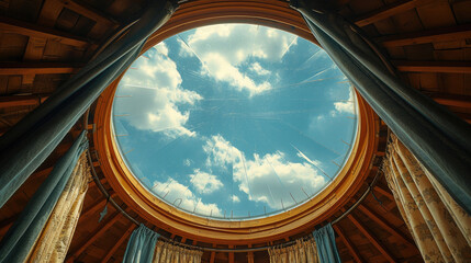 Looking out the skylight dome of a yurt
