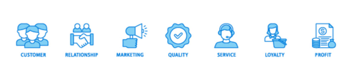 Obraz premium Customer relationship icon set flow process illustrationwhich consists of customer, relationship, marketing, quality, service, loyalty and profit icon live stroke and easy to edit 
