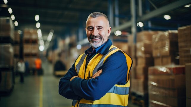 Smiling warehouse manager in a warehouse