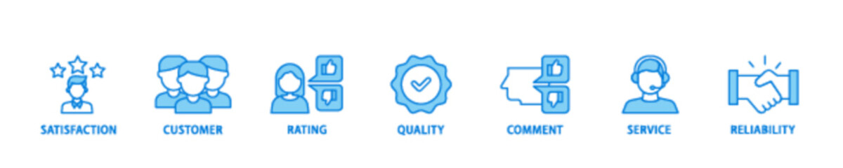 Obraz premium Feedback icon set flow process illustrationwhich consists of satisfaction, customer, rating, quality, comment, service and reliability icon live stroke and easy to edit 