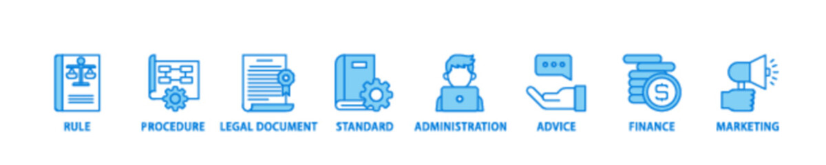 Fototapeta premium Guideline icon set flow process illustrationwhich consists of rule, procedure, legal document, standard, administration, advice, finance, marketing icon live stroke and easy to edit 