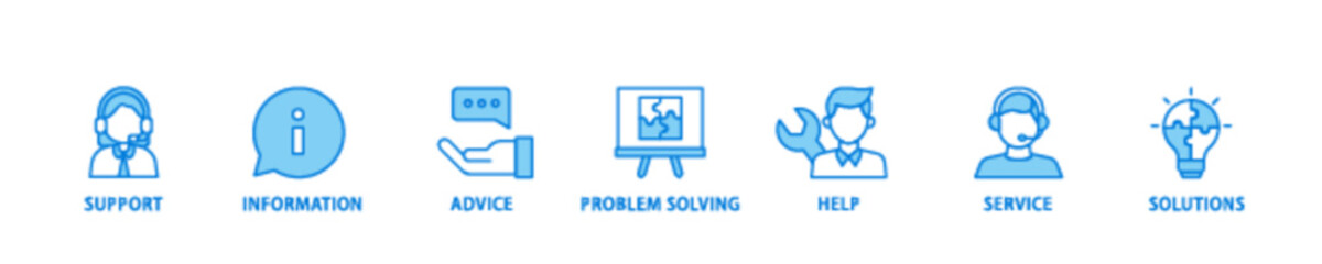 Help desk icon set flow process illustrationwhich consists of support, information, advice, problem solving, help, service and solutions icon live stroke and easy to edit  - obrazy, fototapety, plakaty
