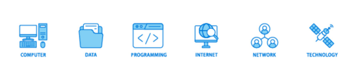 Information technology icon set flow process illustrationwhich consists of internet, technology, network, programming, data, computer icon live stroke and easy to edit 