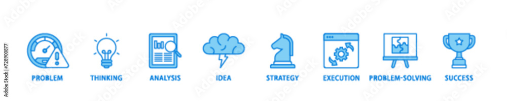 Poster solution banner web icon illustration concept with icon of problem, thinking, analysis, idea, strate