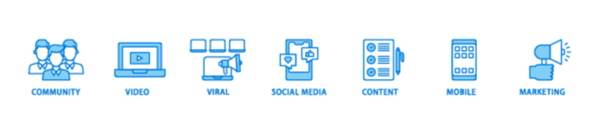 SMM banner web icon illustration concept with icon of community, video, viral, social media, content, mobile and marketing icon live stroke and easy to edit 