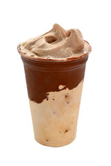 Panoramic still life of colorful frozen fruit granita drinks flowing in plastic takeaway cups with ice cream straws