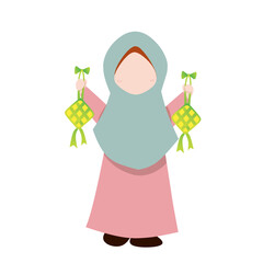 Muslim girl holding ketupat