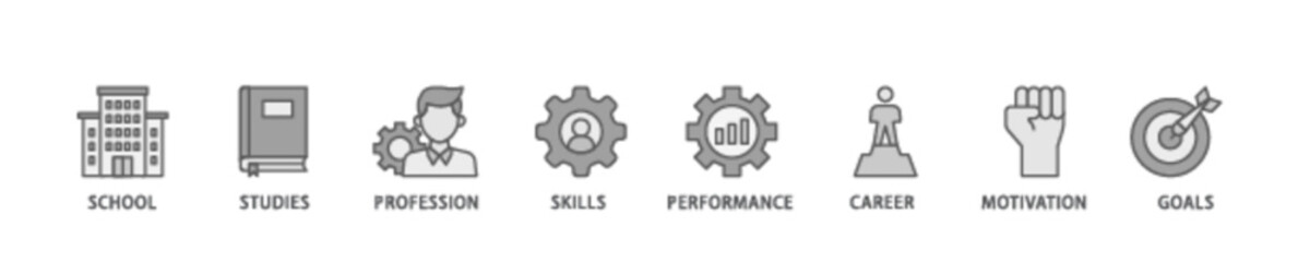 Apprenticeship banner web icon illustration concept with icon of school, studies, profession, skills, performance, career, motivation and goals icon live stroke and easy to edit 