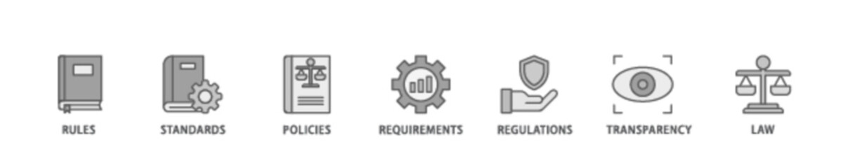 Compliance banner web icon illustration concept with icon of law, requirements, transparency, regulations, policies, standards, rules icon live stroke and easy to edit 