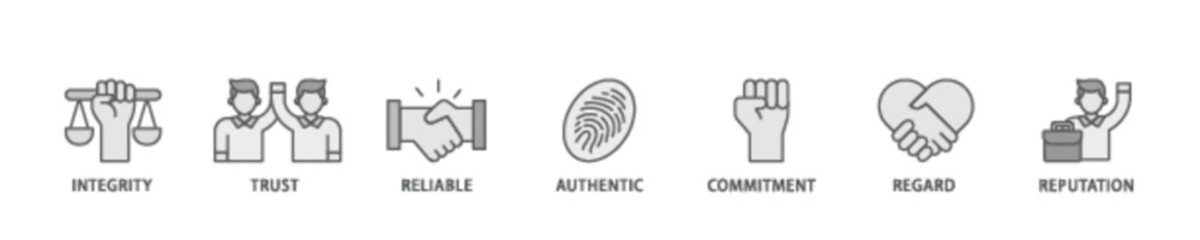 Credibility banner web icon illustration concept with icon of integrity, trust, reliable, authentic, commitment, regard, and reputation icon live stroke and easy to edit 