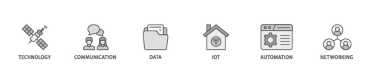 Digital transformation banner web icon illustration concept with icon of technology, communication, data, iot, ict, automation, internet, and networking icon live stroke and easy to edit 