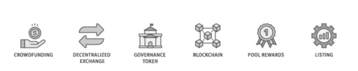 Ido banner web icon illustration concept with icon of crowdfunding, decentralized exchange, governance token, blockchain, smart contract and listing icon live stroke and easy to edit 