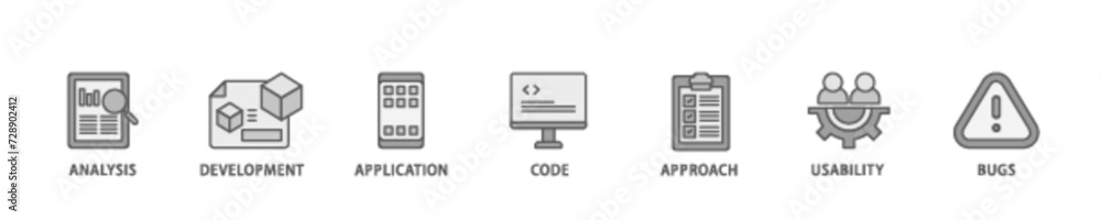 Poster software testing banner web icon illustration concept with icon of bugs, code, usability, approach, 