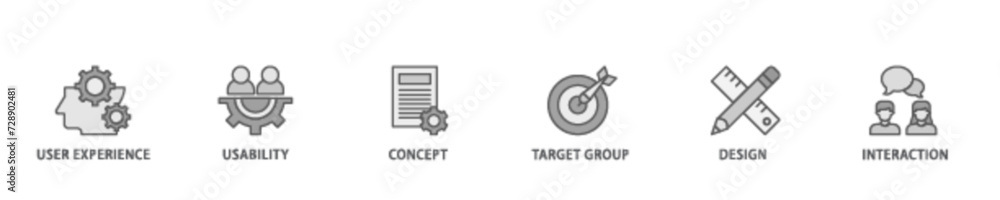 Poster user interface design banner web icon illustration concept with icon of target group, interaction, d