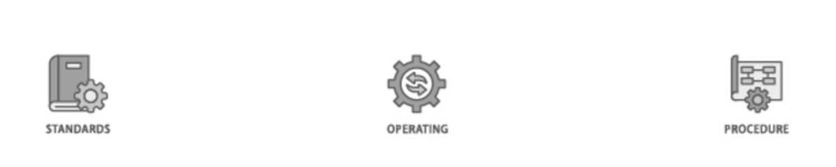 SOP banner web icon illustration concept with icon of instruction, quality, manual, process, operation, sequence, workflow, iteration, and puzzle icon live stroke and easy to edit 