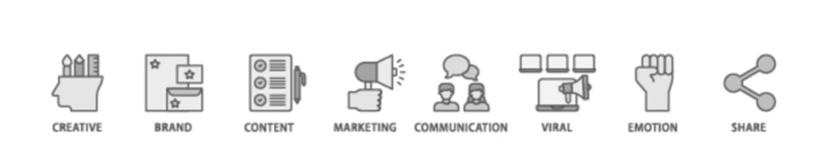 Storytelling banner web icon illustration concept with icon of creative, brand, content, marketing, communication, viral, emotion, and share icon live stroke and easy to edit 
