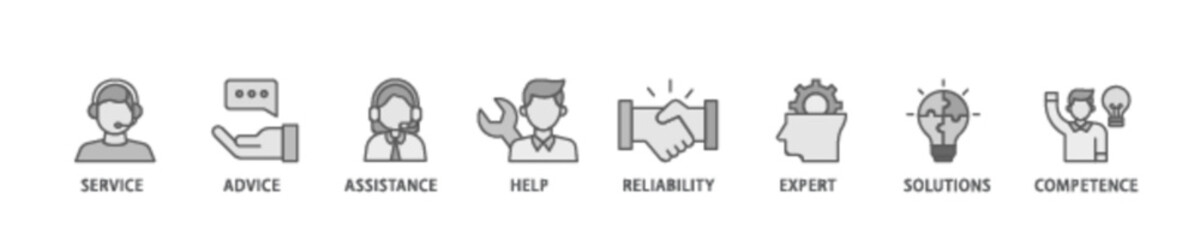 Obraz premium Support banner web icon illustration concept with icon of service, advice, assistance, help, reliability, expert, solutions and competence icon live stroke and easy to edit 