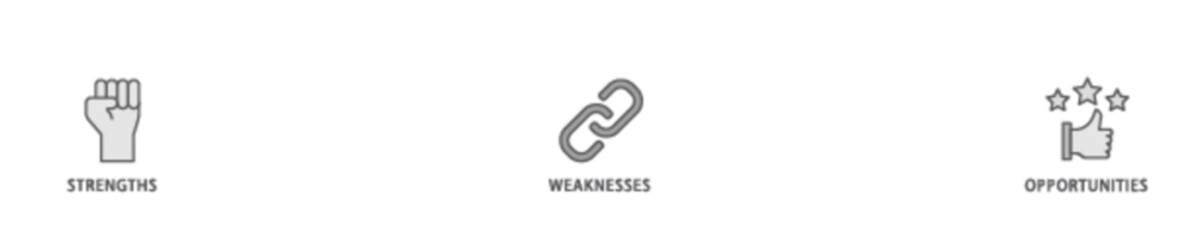 SWOT banner web icon illustration concept with icon of value, goal, break chain, low battery, growth, check, minus, and crisis icon live stroke and easy to edit 