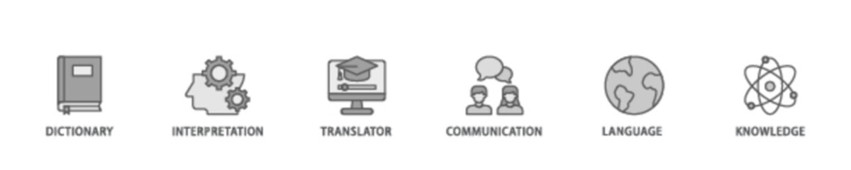 Translation banner web icon illustration concept with icon of dictionary, interpretation, translator, communication, language, and knowledge icon live stroke and easy to edit 