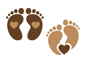baby footprint , footsteps, Baby Feet Hearts,  vector illustration.