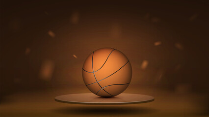3d basketball realistic ball on the podium on a bright orange background. A concept for sports betting.
