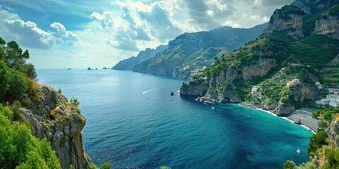 Amalfi coast coastline in Sorrentine Peninsula, Campania region, Italy. Holiday destination...