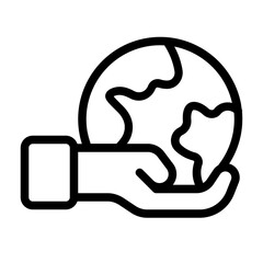 Hand holding earth icon with line style