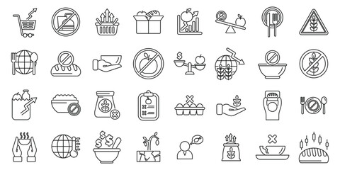 Fototapeta na wymiar Food crisis icons set outline vector. Charity economy. Agriculture farming