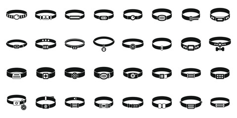 Flea collar icons set simple vector. Travel animal home. Health medical stuff