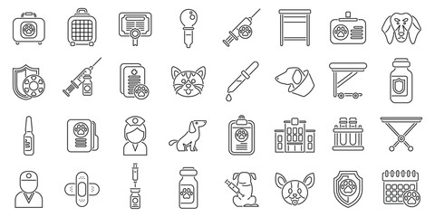 Pet vaccination icons set outline vector. Doctor medical vet. Veterinary puppy