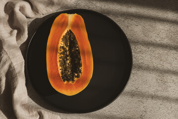 close up of a bowl of fruit. Papaya