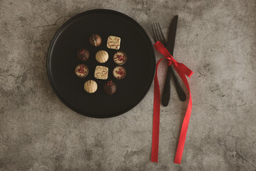 Decoration for the holiday. Plate with sweets