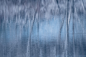 Reflection of trees on a icy pond background