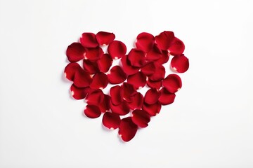 Heart of red rose petals on white background with copy space, Valentine's day, Mother's day, Women's Day and love concept