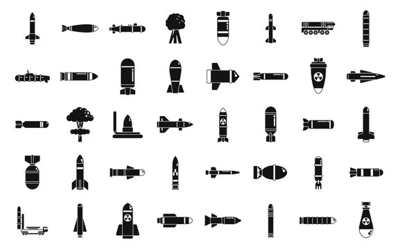 Nuclear Weapon Icons Set Simple Vector. Military Gun Army. Atomic Bomb