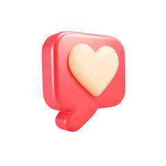 Like Icon in 3D: Cartoon Style Illustration of a Red Heart Symbol in a Bubble, Rendered for Social Media or Applications, Isolated on Transparent Background, PNG