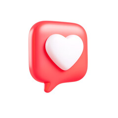 3D Like Icon Illustration: Red Heart Symbol in a Bubble for Social Media or Applications, Rendered in Cartoon Style, Isolated on Transparent Background, PNG