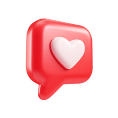 Cartoon Style 3D Render of a Like Icon: A Red Heart Symbol in a Bubble for Social Media or Applications, Isolated on Transparent Background, PNG