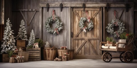 Fototapeta na wymiar Rustic farmhouse Christmas decor for winter home.