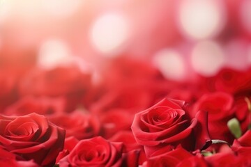 Red rose blurred background. Concept for Valentine Day with copy space