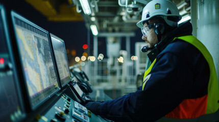 Onboard a highly trained crew closely monitors the cargo hold where the LNG is stored at a temperature of 163 degrees Celsius. Any change in temperature or pressure could - obrazy, fototapety, plakaty