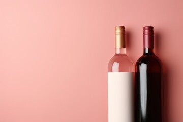 Bottles of red and rose wine template on pink background with copy space, Valentine's day, Mother's day, Women's Day and love concept